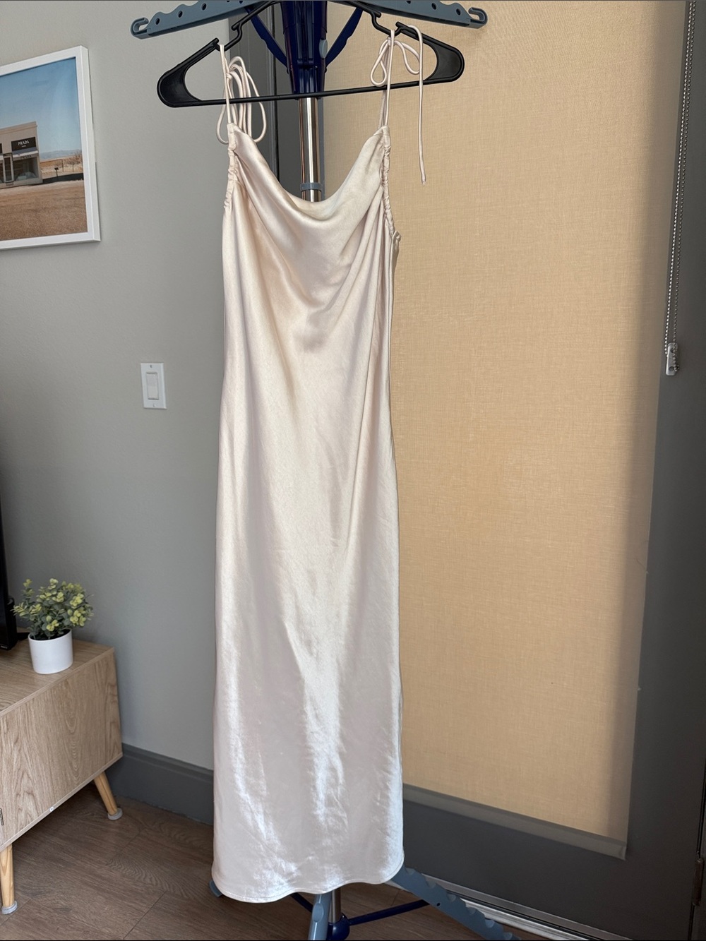 Petal & Pup Champagne Satin Cowl Neck Maxi Dress Size 4